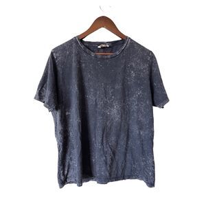 Sezane Womens Size XL Pullover Tee T Shirt Black Acid Wash Short Sleeve Cotton